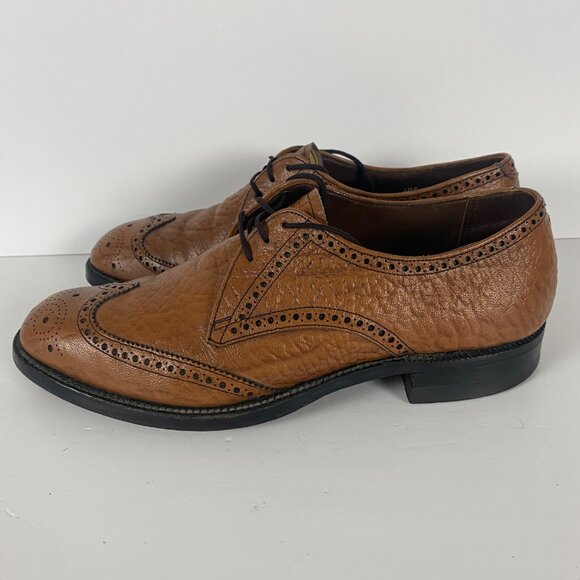 Vintage Hartt Dress Shoes Men's Size 11 Tan Camel Brown Derby Oxford Brogue - Picture 5 of 11